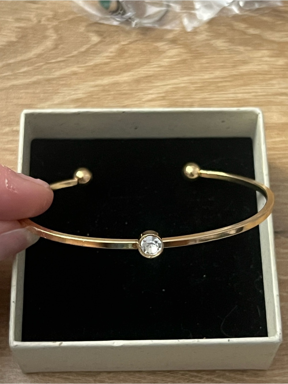 Gold Tone Open Cuff Bracelet Clear Crystal Rhinestone Minimalist Bangle